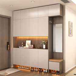 Solid Wood Shoe Cabinet, Entryway Cabinet with Shoe-Changing Bench, Large Capacity Multi-Layer Storage Cabinet for Home Entrance, Living Room Entry Cabinet