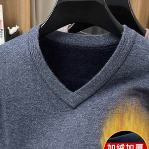 
Genuine Hengyuanxiang velvet thickened pure wool sweater men's v-neck sweater winter clothing middle-aged and elderly loose new knitted