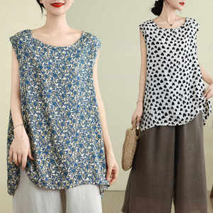 
Women's summer 2024 new loose large size fat mm slim belly cover top A-sleeved sleeveless T-shirt middle-aged and elderly