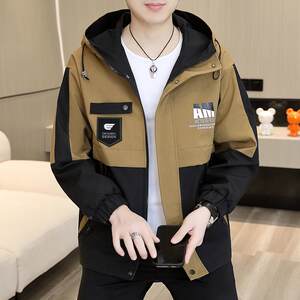 
Men's jacket Spring and Autumn Trendy Korean style work jacket men's thin hooded loose handsome top men's gown