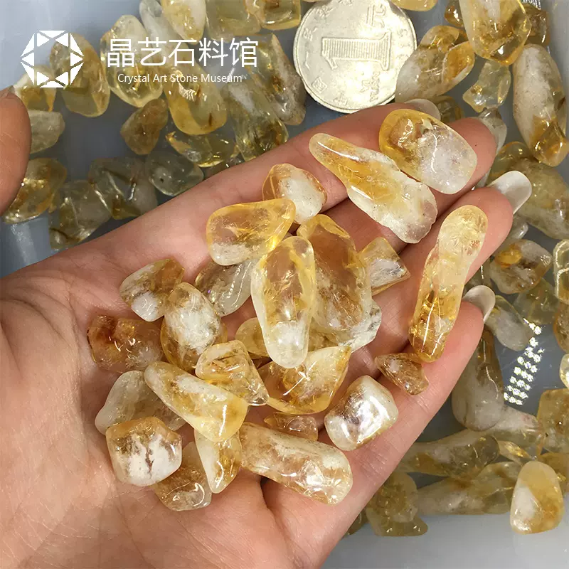 天然巴西黄水晶碎石摆件小颗粒正黄色供佛家居风水饰品招财石头-Taobao