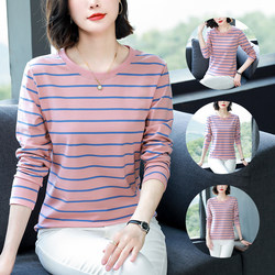 New Spring and Autumn Women's Tops for Middle-Aged and Elderly Mothers, Long-Sleeved T-Shirts, Women's Pure Cotton Loose-Fitting Belly-Covering Stylish Base Shirts