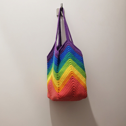 Classic Rainbow Vegetable Basket Bag Homemade Woven Bag Large Capacity Handmade Wool Diy Material Girls Shoulder Bag