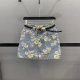 Retro flower printed denim skirt for women 2025 summer new versatile high-waisted slim A-line hip skirt
