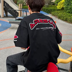 American High Street Embroidered Letter T-Shirt Men's 2025 New National Trend Brand Summer Loose Couple Style Short-Sleeved Top