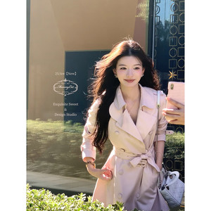 
MummyCat laying eggs [Pink Intellectualism] 25 new product gentle intellectual spring and autumn mid-length windbreaker jacket