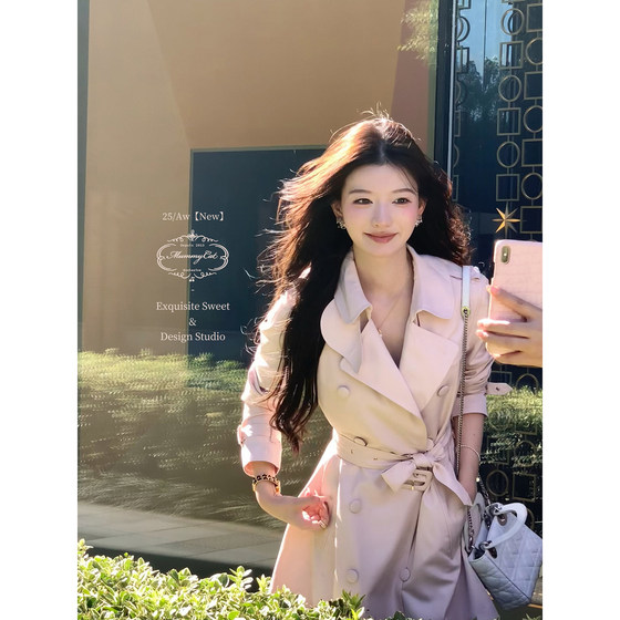 
MummyCat laying eggs [Pink Intellectualism] 25 new product gentle intellectual spring and autumn mid-length windbreaker jacket