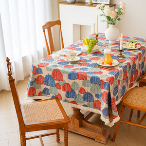 
American cotton and linen tablecloth pastoral style high-end dining tablecloth oil painting style color woven jacquard tablecloth tea table cover cloth