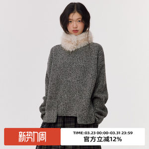 
omont egg tart 100% sheep wool pit patch pocket sweater 2025 winter turtleneck lazy pullover knitted top