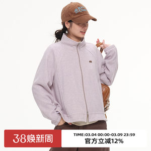 
omont egg tart retro stand-up collar plus velvet thick sweater jacket 2025 winter sports and leisure outer top
