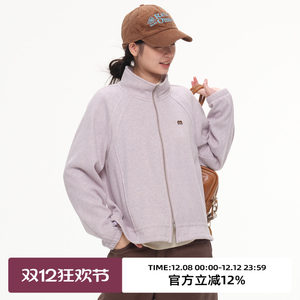 
omont egg tart retro stand-up collar plus velvet thick sweater jacket 2025 winter sports and leisure outer top