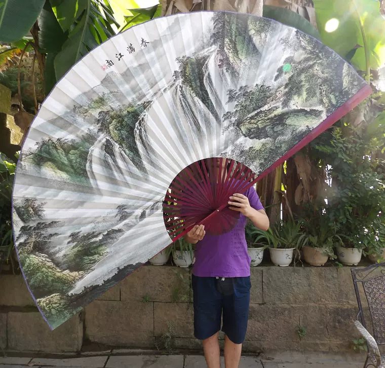 超大挂扇大折扇客厅家居中国山水画大扇子装饰扇工艺扇流水