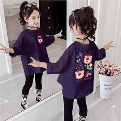 Children's Spring and Autumn Pure Cotton Long-Sleeved T-Shirt, Cute Girls' Loose Top, Versatile Base Shirt for Older Children in Spring and Autumn
