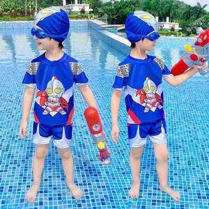 
Boys swimsuits, children's Ultraman Three-piece Swimming Suits and Trousers Baby 2025 New Style Fashionable Little Boy Summer