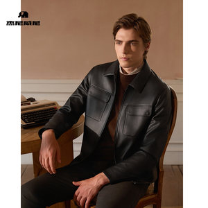 
[Same style in the mall] Geneveni men's leather jacket 2025 autumn new lapel casual leather jacket jacket