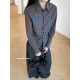 Inbeshowroom American retro plaid waist long sleeve shirt women's design wavy placket short top