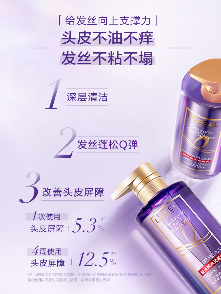 双十一预售 L'Oreal 巴黎欧莱雅 紫安瓶玻尿酸水光洗发水 440mL*2+护发素440mL*1  凑单折后￥159包邮（需定金30元）送旅行装100mL*3