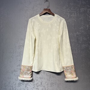 
New Chinese style national style jacquard plus velvet thickened bottoming shirt for women 2025 new winter high-end temperament mink fur top