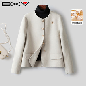 
BXV Xiaoxiangfeng Double-sided Cashmere Coat Women's Short 2026 Spring New Elegant Round Neck Short Coat Small Man