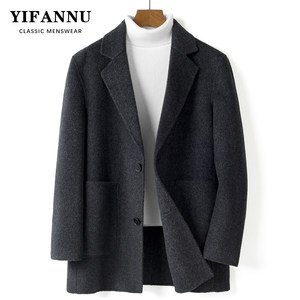 
New autumn and winter woolen coat for men pure wool suit collar double-sided wool fashionable casual cashmere-free jacket trendy