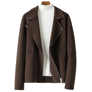 New double-sided wool suit collar short jacket for men's wool wool coat cashmere-free motorcycle casual jacket trendy