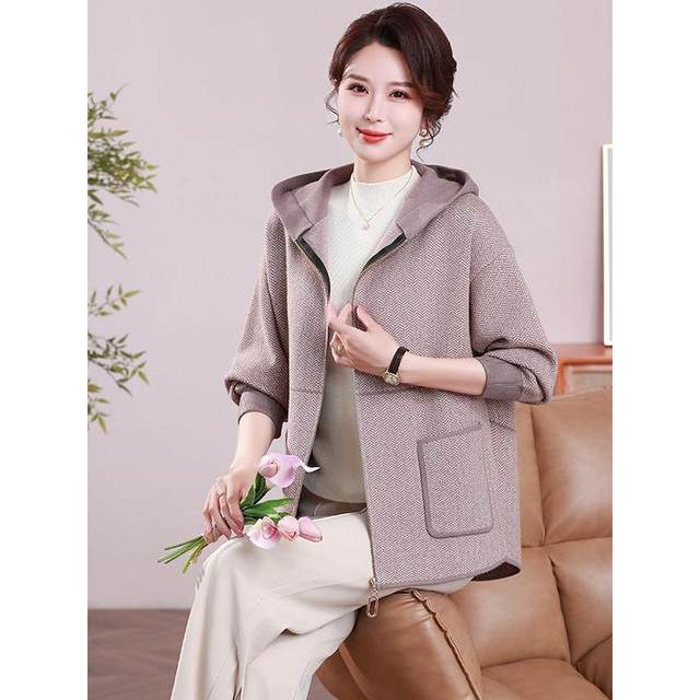 Mom's autumn and winter woolen coat for women loose large size wool knitted cardigan fashionable fashionable hooded double-sided fleece coat