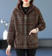
Middle-aged mother woolen large size top loose houndstooth middle-aged and elderly zipper knitted spring and autumn temperament hooded jacket