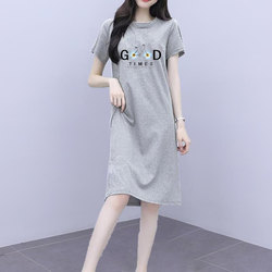 Trendy Short-Sleeve Dress 2025 Summer New Mid-Length T-Shirt Dress Casual Versatile Korean Style Outerwear Covers Belly and Looks Slimming