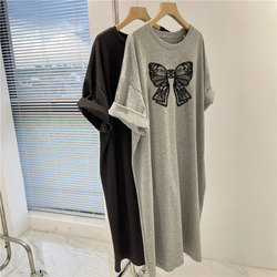 2025 New Short-Sleeved Long Dress, Loose Casual Over-The-Knee T-Shirt Dress, Simple Mid-Length Dress for Women, Slimming for Summer