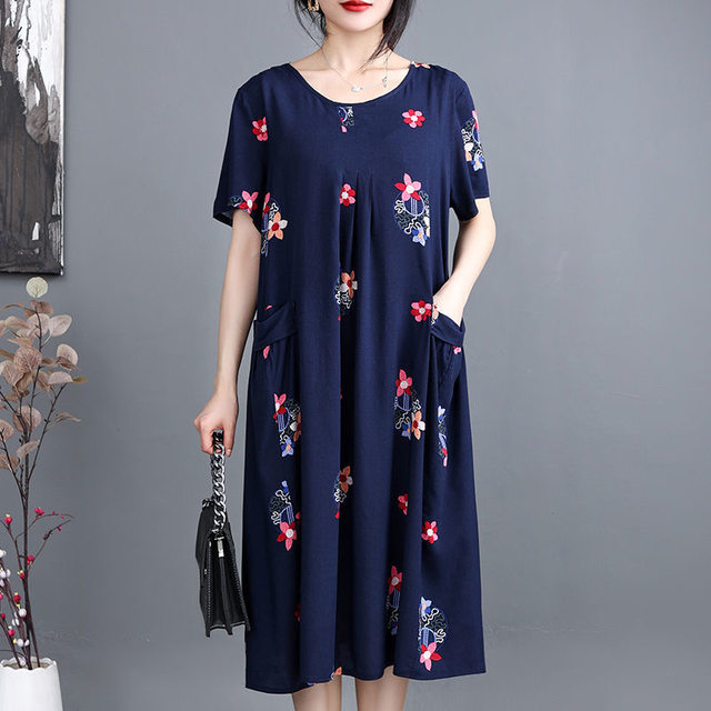 New middle-aged and elderly women's summer dress cotton silk dress over ...