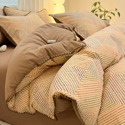 Casual Scandinavian All-Cotton Brushed Cotton Autumn and Winter Four-Piece Set Pure Cotton 2025 New Thickeneded Quilt Cover Bed Bed Sheets Bed Three-Piece Set