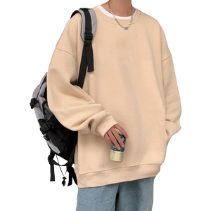 Tide brand loose round collar pure color sweater men's spring and autumn alpine in the Hong Kong wind men's clothing Zhongshan long -sleeved bottom shirt T
