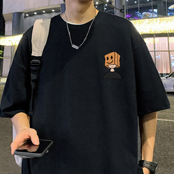 Pure Cotton Loose Short-Sleeved T-Shirt for Men Summer 2026 New Cartoon Half-Sleeved Hong Kong Style Chic Trendy Brand Boys' T-Shirt