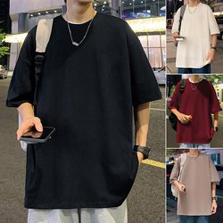 Men's Short-Sleeve T-Shirt Summer 2025 New Trendy Brand Loose Pure Cotton Half-Sleeve Hong Kong Style Boys' T-Shirt Solid Color Base Shirt