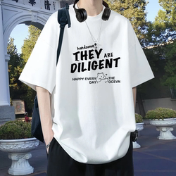 Casual Pure Cotton Short-Sleeved T-Shirt for Men, Summer American Style, Heavyweight, Loose, Trendy Brand, Student Couple Style, White Half-Sleeve ins