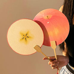 Apple Round Fan, Summer Handmade Round Fan, Female Carry-On Hand Fan, High-Looking College Student Fruit Fan
