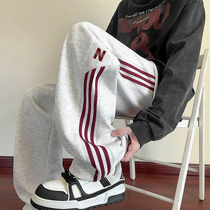 
Men's trousers spring and autumn 2026 new sports wide-legged loose casual pants large size straight American striped trousers trendy