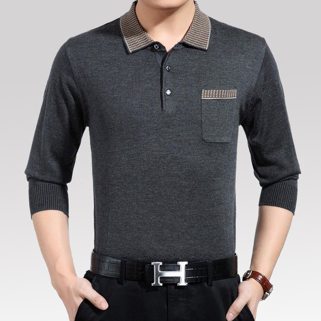 Spring and autumn middle-aged men's long-sleeved woolen sweater thin ...