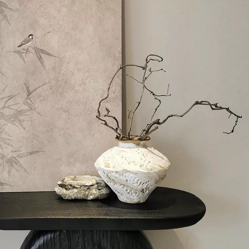 粗い陶器の花瓶高級感和風禅の置物レトロな茶室民宿の応接間装飾生け花