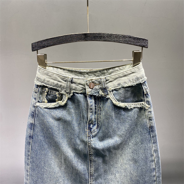 Retro denim skirt for women 2025 spring new Hong Kong style breasted high waist slimming mid-length A-line hip skirt