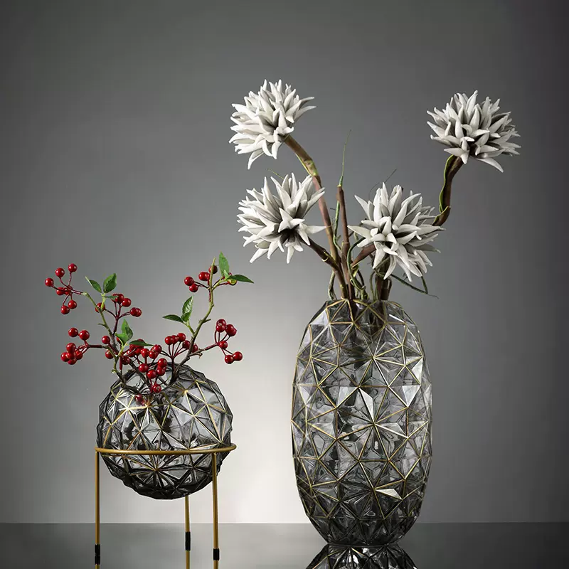 创意玻璃插花瓶家居装饰干花美式透明花瓶客厅复古花器电视柜摆件