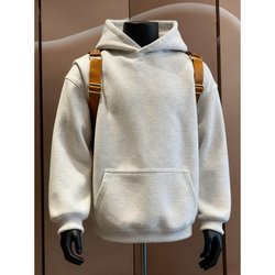 520g Heavyweight White-Gray Fleece-Lined Sweatshirt for Men, Autumn and Winter Trendy Brand Stiff Hoodie, American-Style Regular Shoulder Boxy Jacket