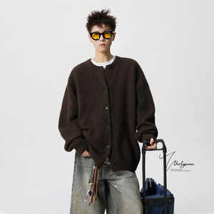 V37 American lazy style chic button cardigan sweater men's spring fashion brand retro solid color sweater jacket