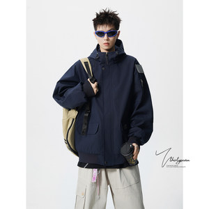 
V37 American navy blue sports mountaineering jacket men's autumn outdoor hiking work jacket trendy