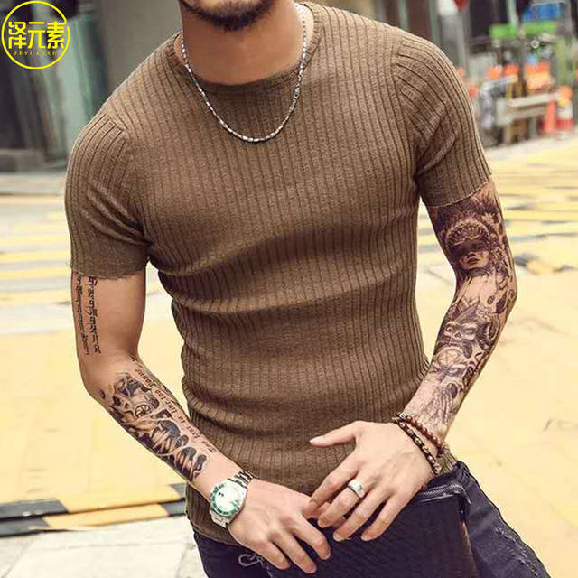 2021 autumn and winter new round neck men's thread solid color half ...