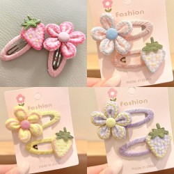Children's Cute Cartoon Flower Strawberry Hair Clip for Girls, Side Fringe Clip, Baby Fabric Bb Clip Hair Accessory