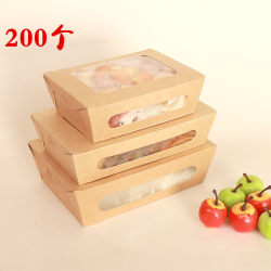 High-End Disposable Take-Out Braised Food Packaging Box with Window, Imported Kraft Paper Meal Box, Fruit Salad Packaging Box