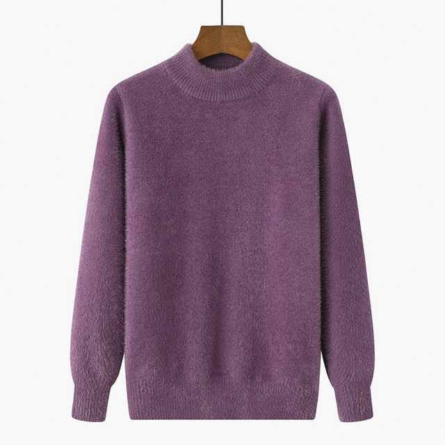 Middle-aged women's half-high neck thickened winter sweater mother's suit solid color pullover imitation mink wool knitted base top
