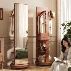 Full-Length Mirror, Floor Mirror, Home Use, Movable, Rotating, Bedroom, Hanging Clothes, Dressing Mirror, Integrated Mirror with Coat Rack