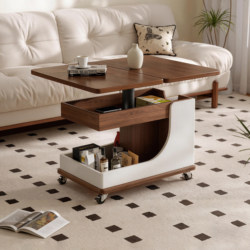 Mobile Folding Coffee Table for Small Apartments, Adjustable Side Table for Living Room, Sofa Side Cabinet, Home-Use Trolley Dining Table